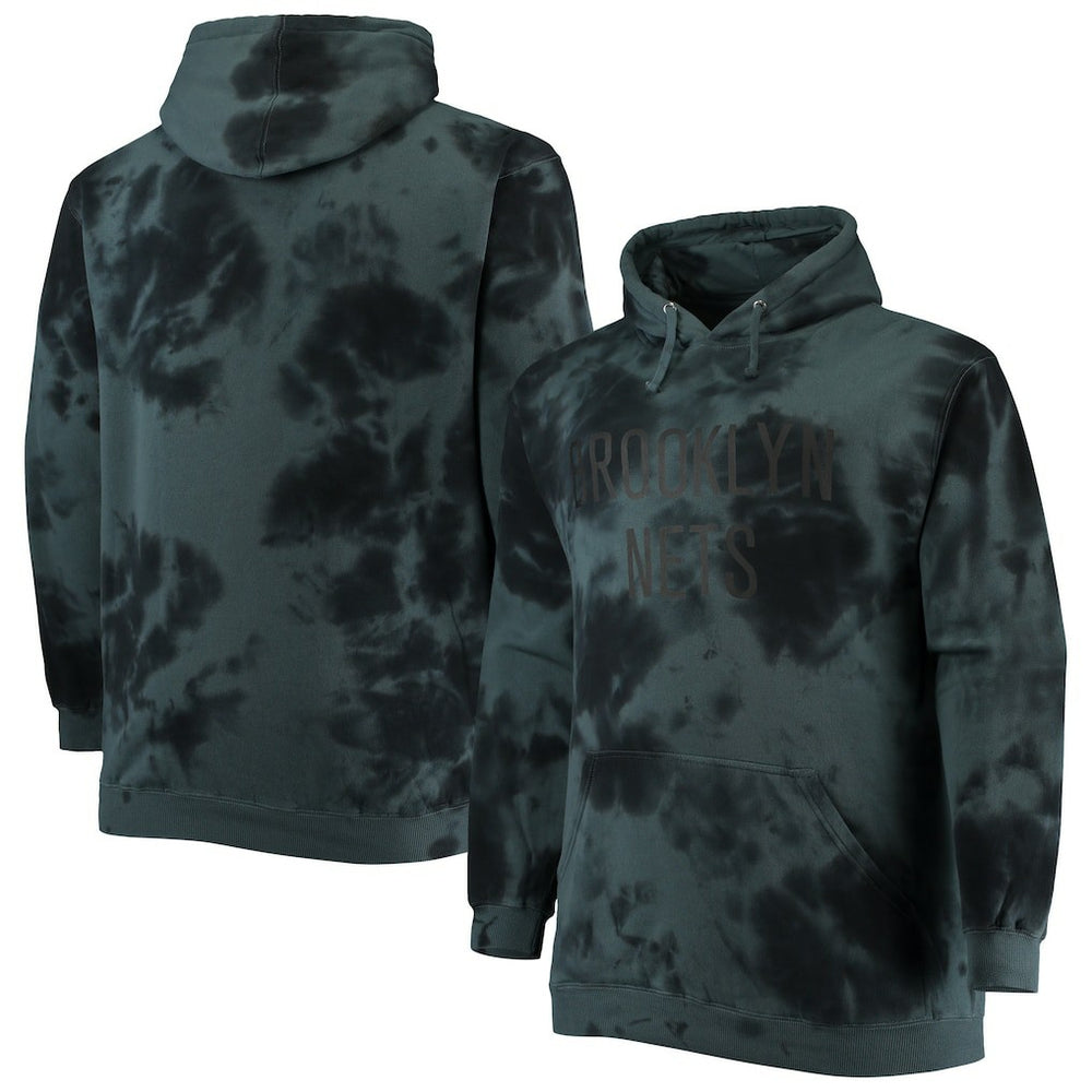 Brooklyn Nets Big & Tall Wordmark Cloud Dye Pullover Hoodie Black
