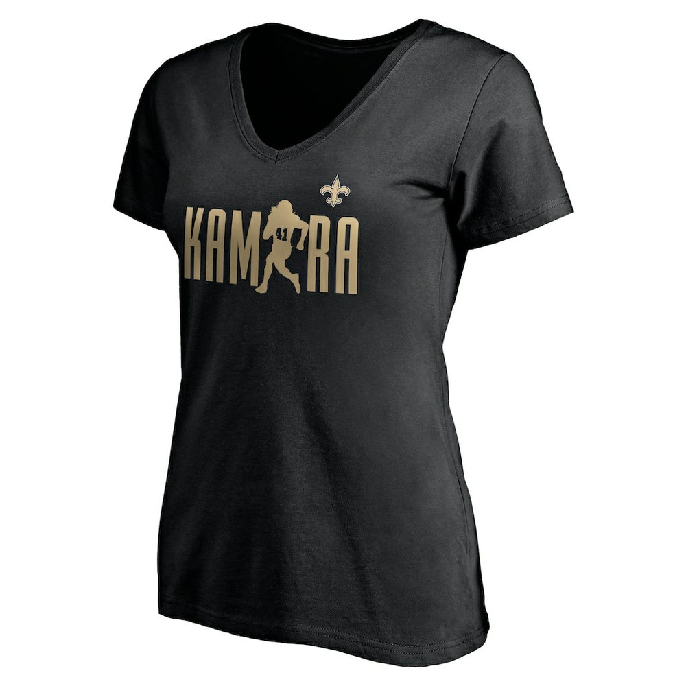 Alvin Kamara New Orleans Saints Women's Checkdown V-Neck T-Shirt Black