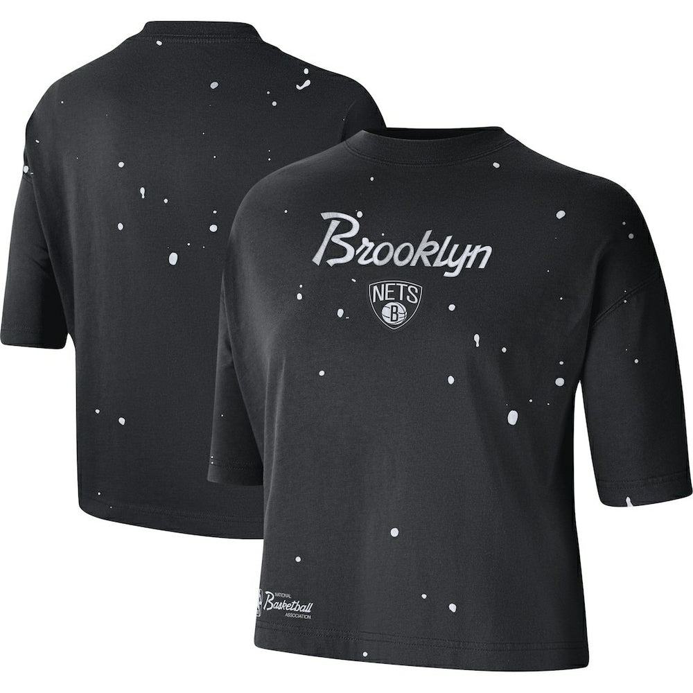 Brooklyn Nets Women's Courtside Splatter Cropped T-Shirt Black
