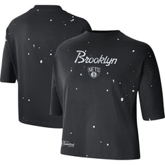 Brooklyn Nets Women's Courtside Splatter Cropped T-Shirt Black