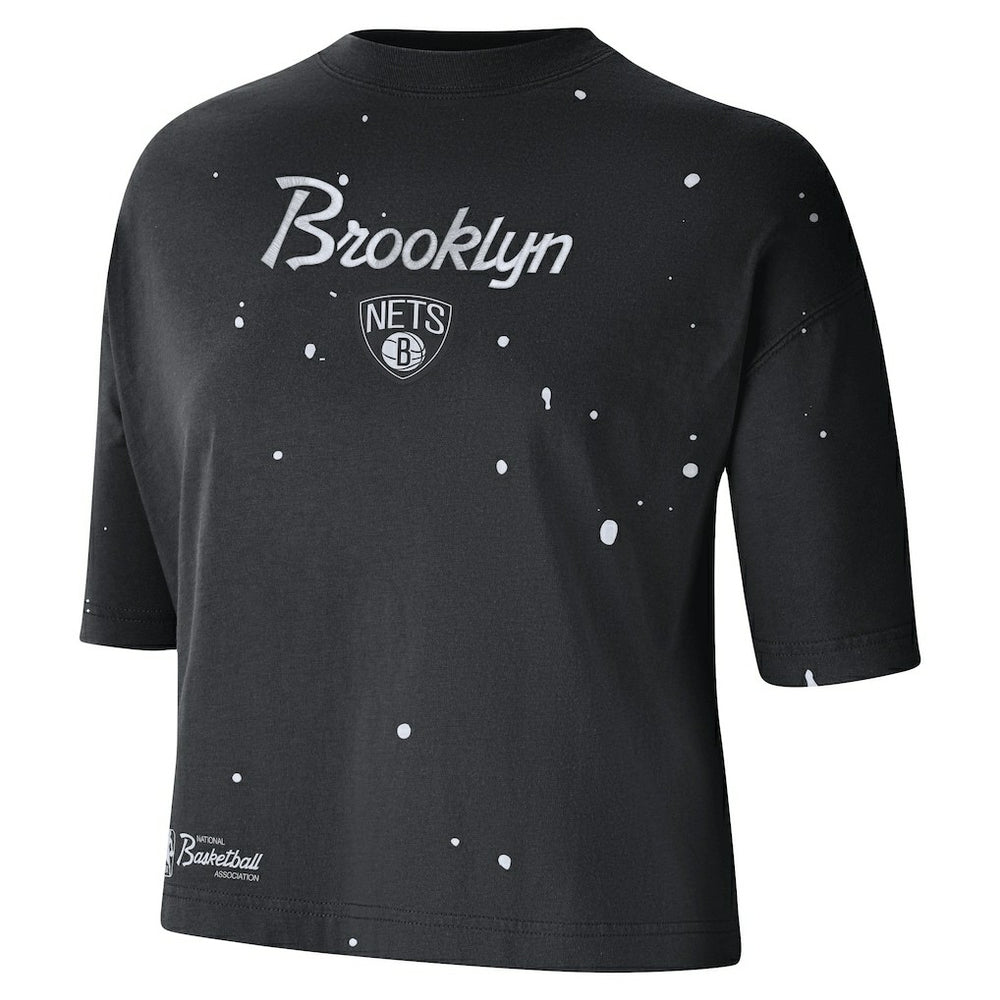Brooklyn Nets Women's Courtside Splatter Cropped T-Shirt Black