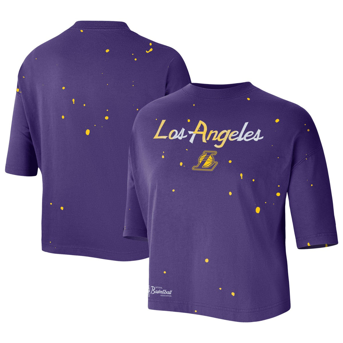 Los Angeles Lakers Women's Courtside Splatter Cropped T-Shirt Purple