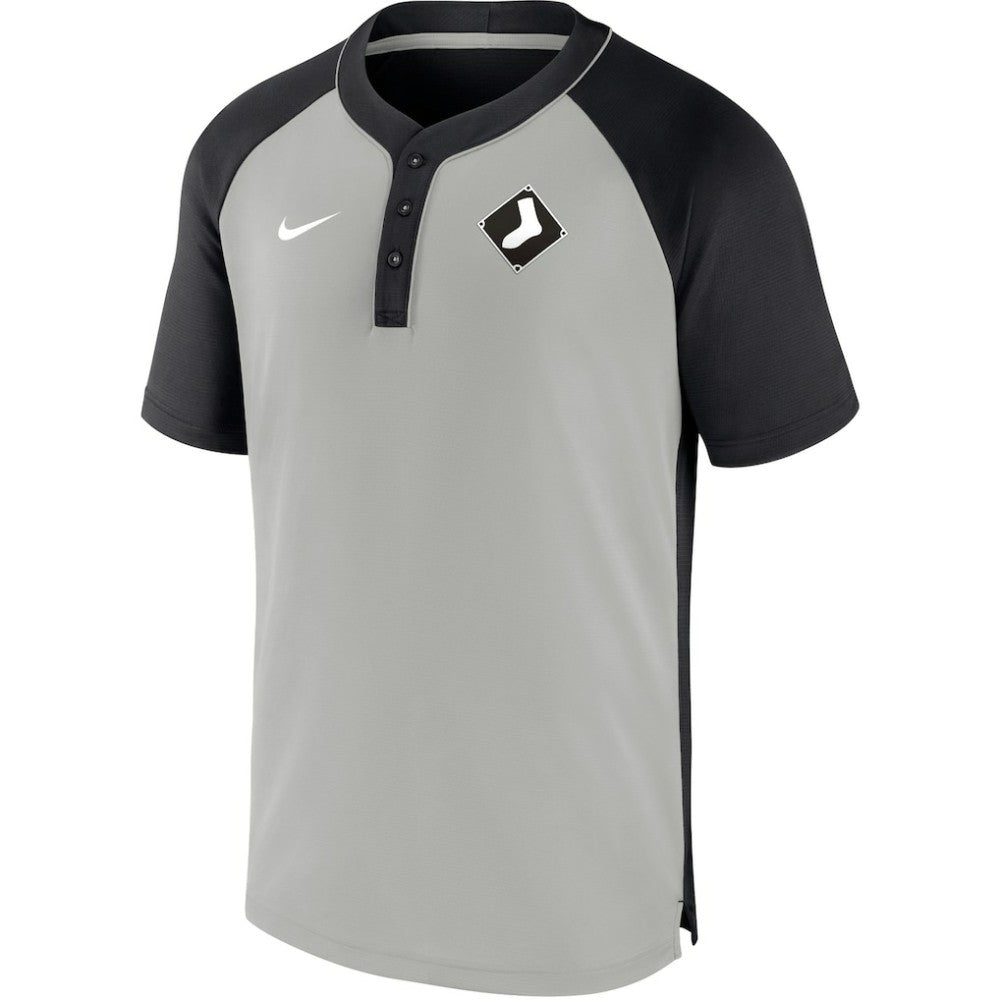 Chicago White Sox Nike City Plate Performance Henley Raglan T-Shirt - Black/Silver T-shirts