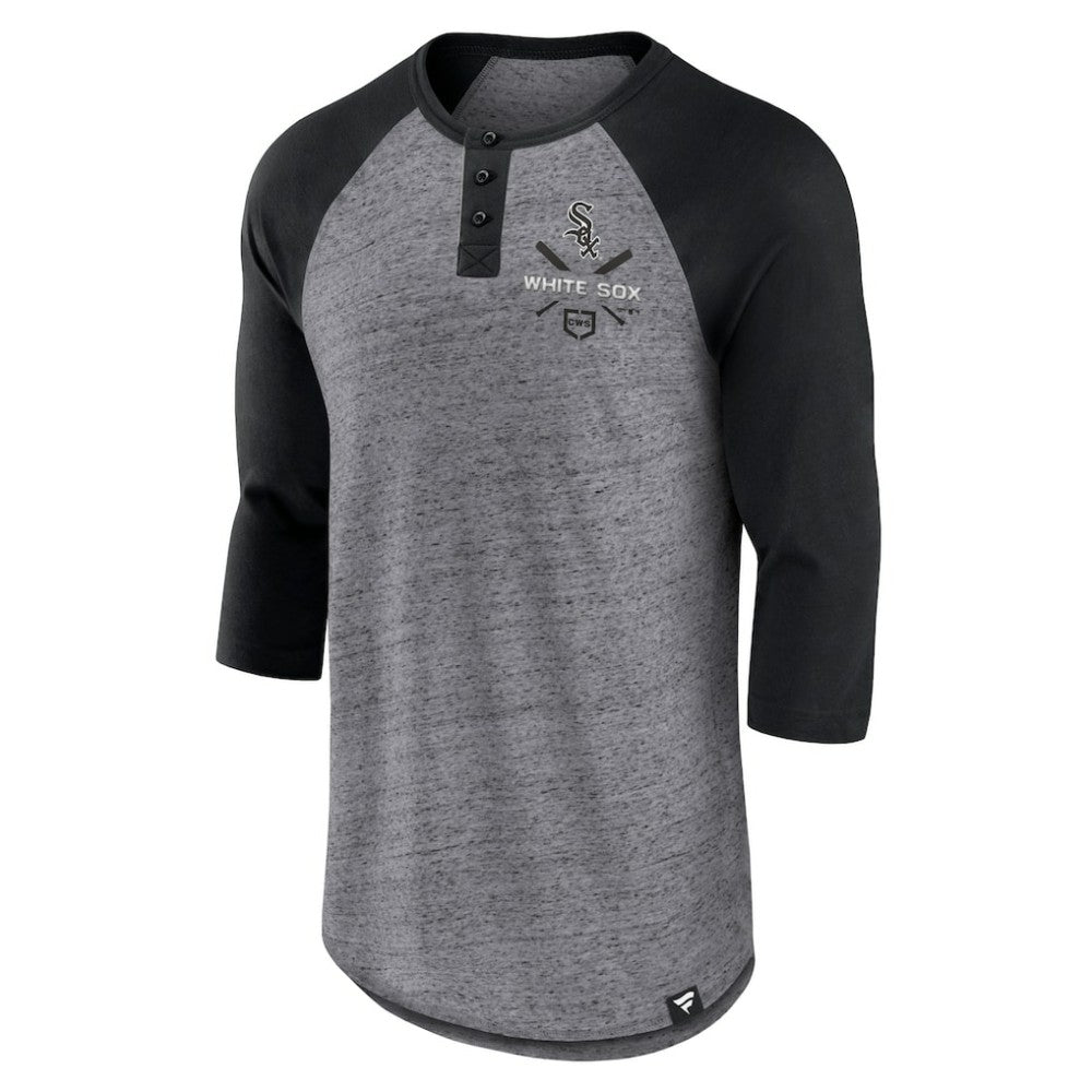 Chicago White Sox Fanatics Iconic Above Heat Speckled Raglan Henley 3/4 Sleeve T-Shirt - Heathered Gray/Black T-shirts