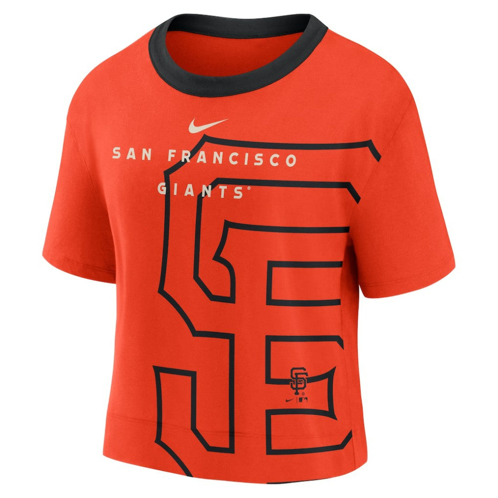 San Francisco Giants Nike Women's Team First High Hip Boxy T-Shirt - Orange/Black T-shirts