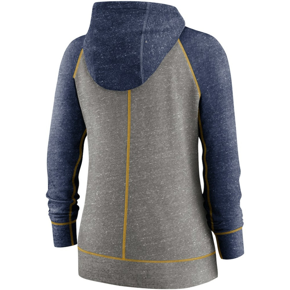 Milwaukee Brewers Nike Women's Split Wordmark Gym Vintage Raglan Lightweight Full-Zip Hoodie - Heather Charcoal/Heather Navy Hoodies