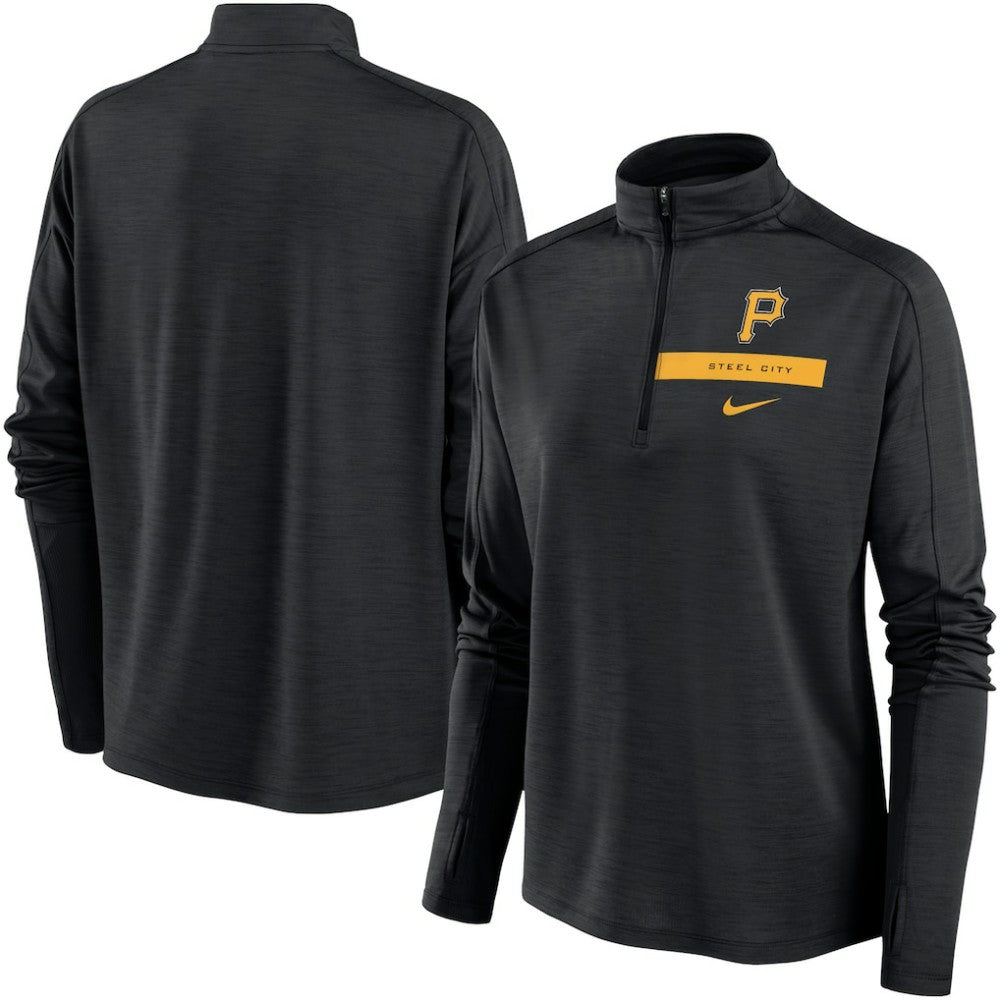 Pittsburgh Pirates Nike Women's Primetime Local Touch Pacer Quarter-Zip Top - Black Tops