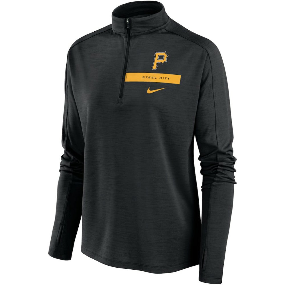 Pittsburgh Pirates Nike Women's Primetime Local Touch Pacer Quarter-Zip Top - Black Tops