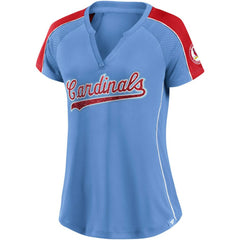 St. Louis Cardinals Fanatics Women's Light Blue/Red True Classic League Diva Pinstripe Raglan V-Neck T-Shirt T-shirts