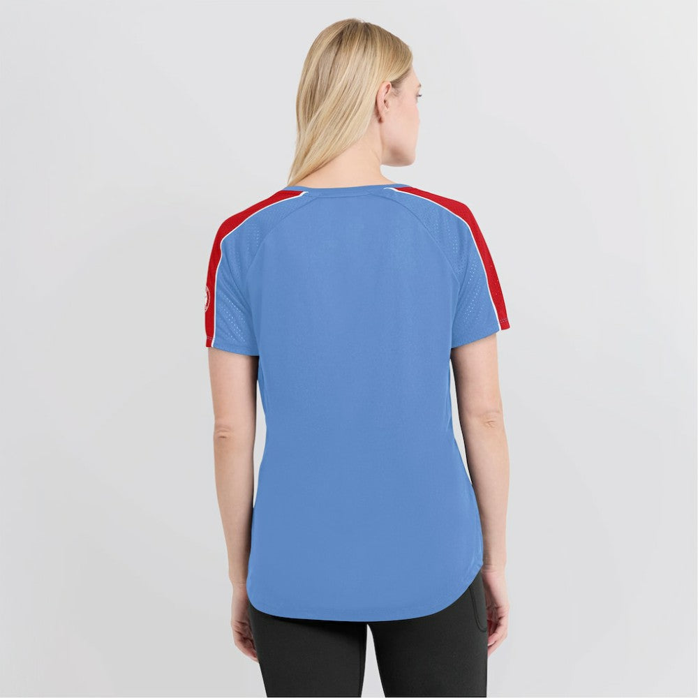St. Louis Cardinals Fanatics Women's Light Blue/Red True Classic League Diva Pinstripe Raglan V-Neck T-Shirt T-shirts