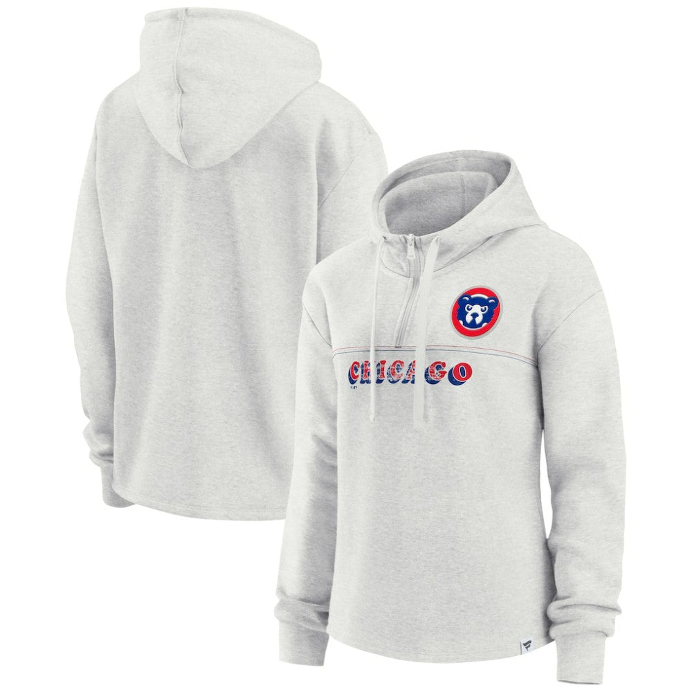 Chicago Cubs Fanatics Women's True Classics Legacy Quarter-Zip Hoodie - Oatmeal Hoodies