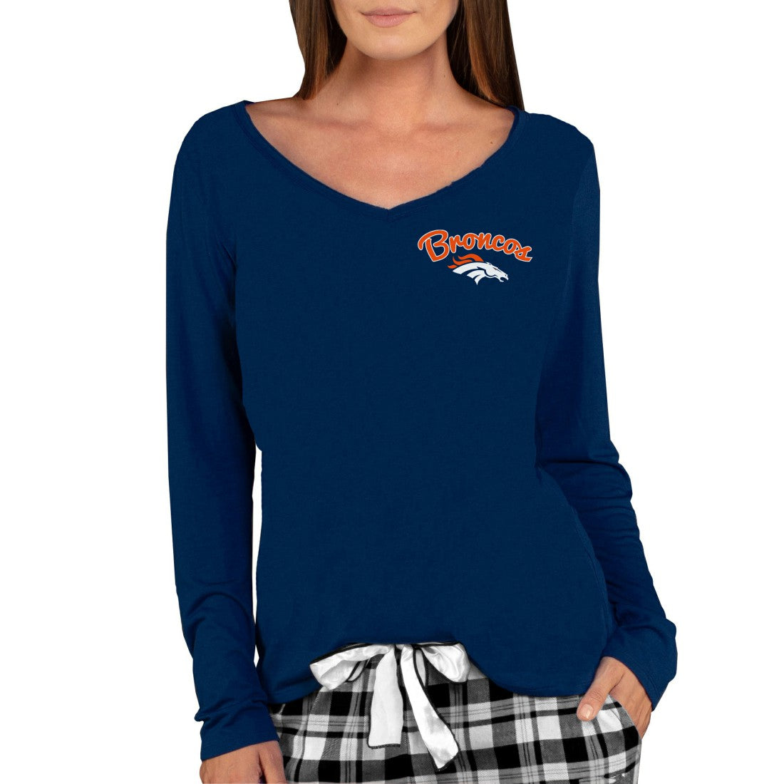Denver Broncos Concepts Sport Women's Marathon Knit Long Sleeve Lightweight V-Neck Lounge Top Navy