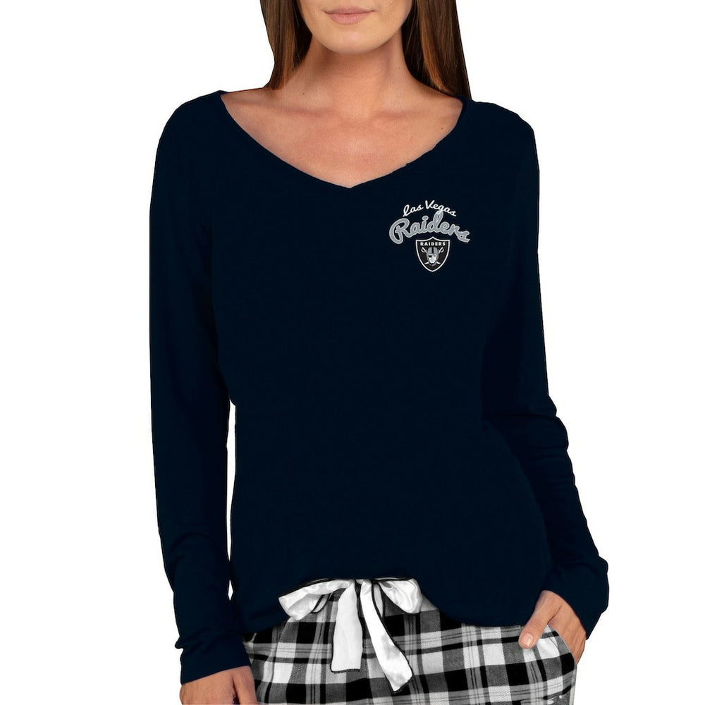 Las Vegas Raiders Concepts Sport Women's Marathon Knit Long Sleeve Lightweight V-Neck Lounge Top Black