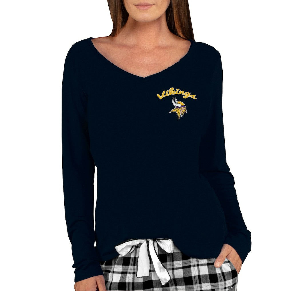 Minnesota Vikings Concepts Sport Women's Marathon Knit Long Sleeve Lightweight V-Neck Lounge Top Black