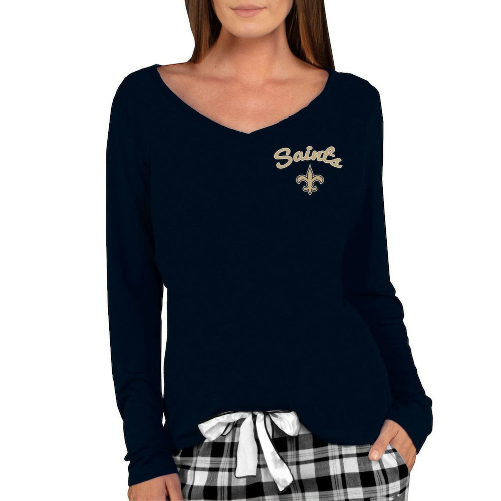New Orleans Saints Concepts Sport Women's Marathon Knit Long Sleeve Lightweight V-Neck Lounge Top Black