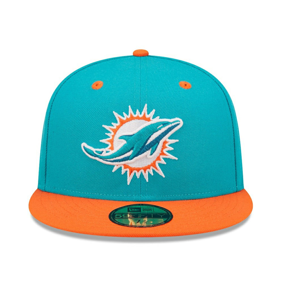 Miami Dolphins New Era Flipside 2Tone 59FIFTY Fitted Hat Aqua/Orange