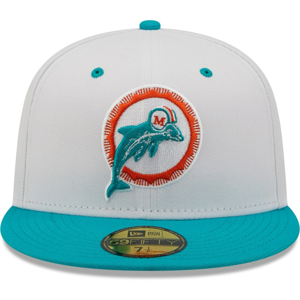 Miami Dolphins New Era Flipside 2Tone 59FIFTY Fitted Hat White/Aqua