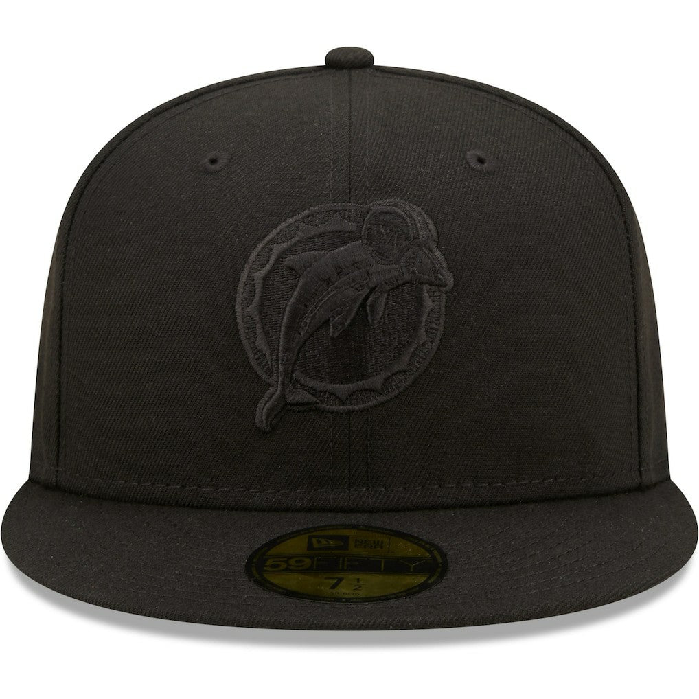 Miami Dolphins New Era Team Black on Black Alternate Logo 59FIFTY Fitted Hat