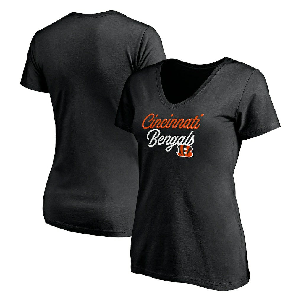 Cincinnati Bengals Women's Long Stride V-Neck T-Shirt Black
