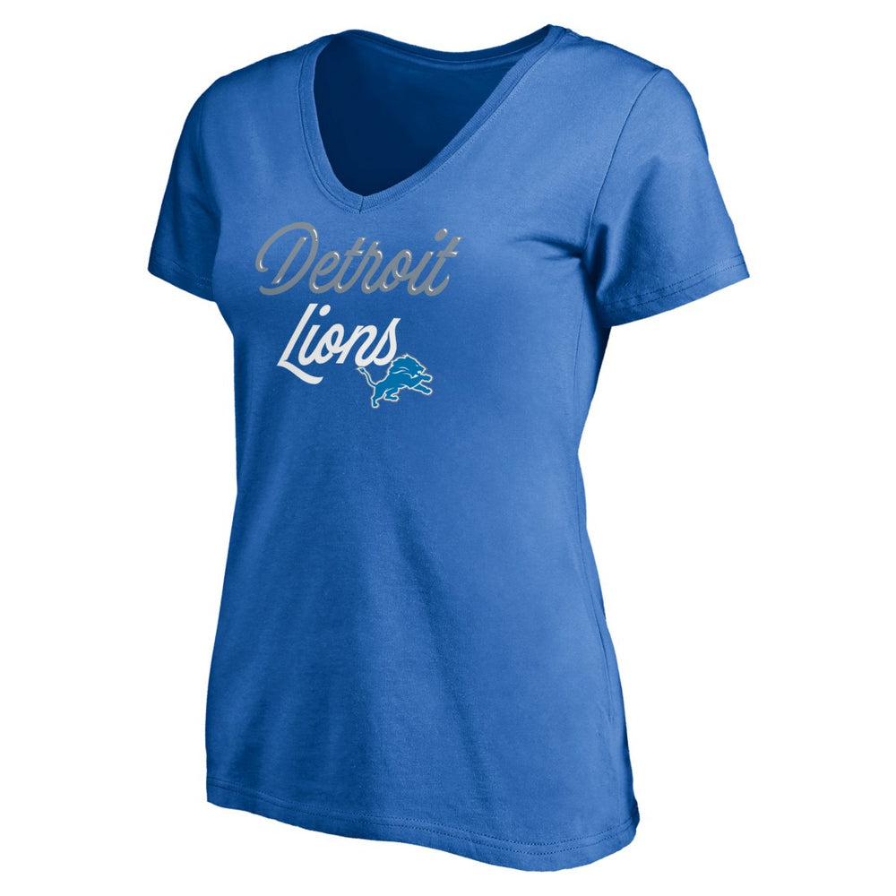 Detroit Lions Women's Long Stride V-Neck T-Shirt Blue