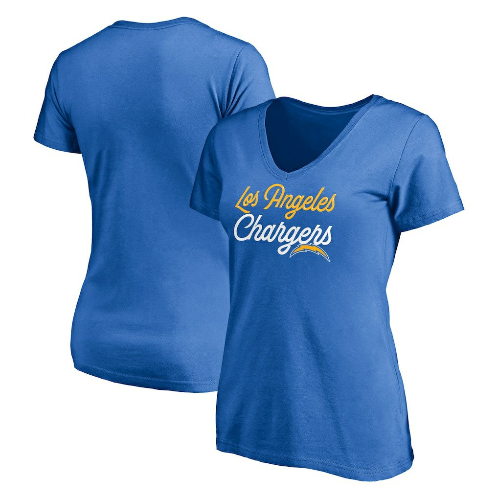 Los Angeles Chargers Women's Long Stride V-Neck T-Shirt Powder Blue