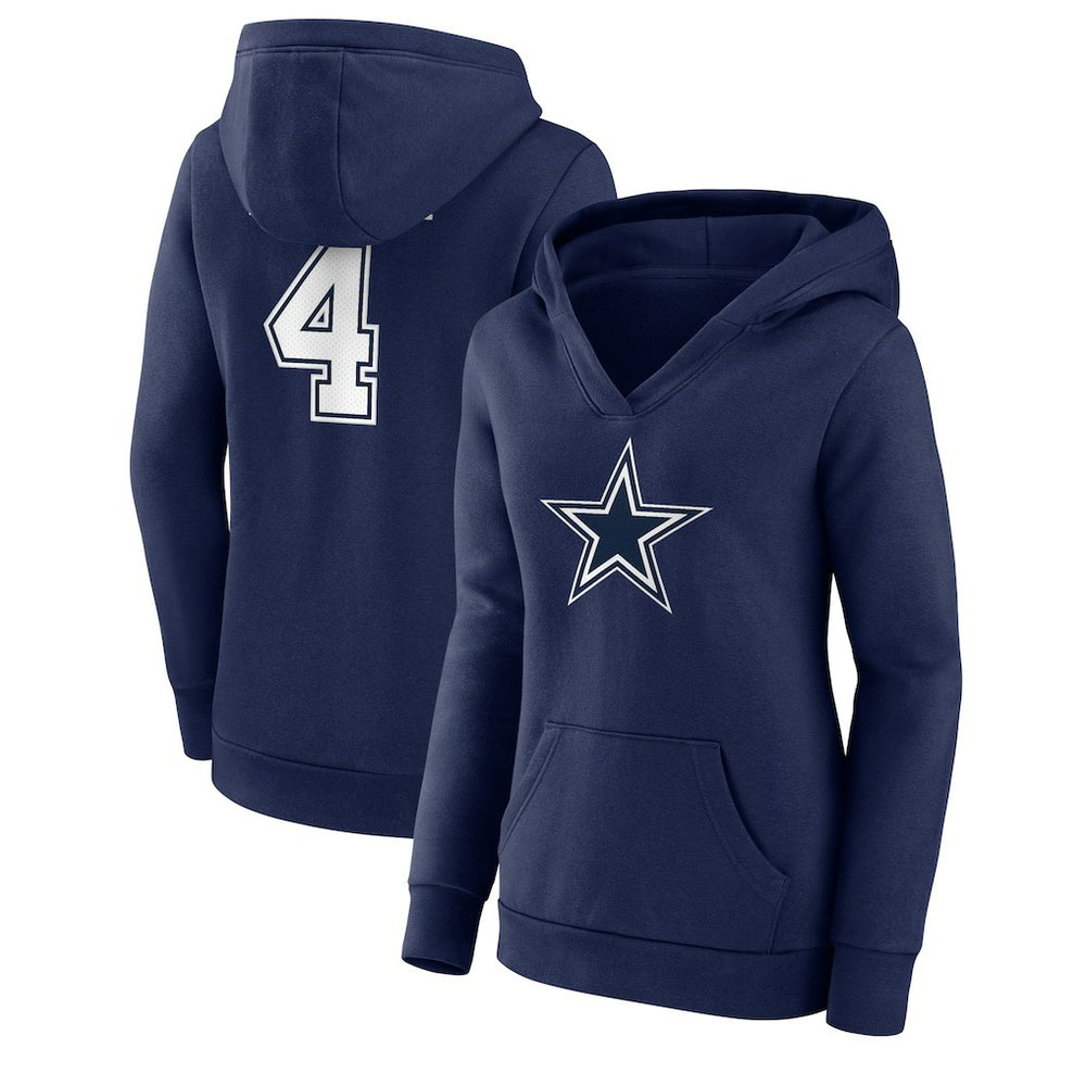 Dak Prescott Dallas Cowboys Women's Player Icon Name & Number V-Neck Pullover Hoodie Navy