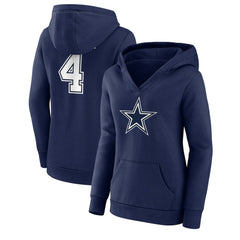 Dak Prescott Dallas Cowboys Women's Player Icon Name & Number V-Neck Pullover Hoodie Navy