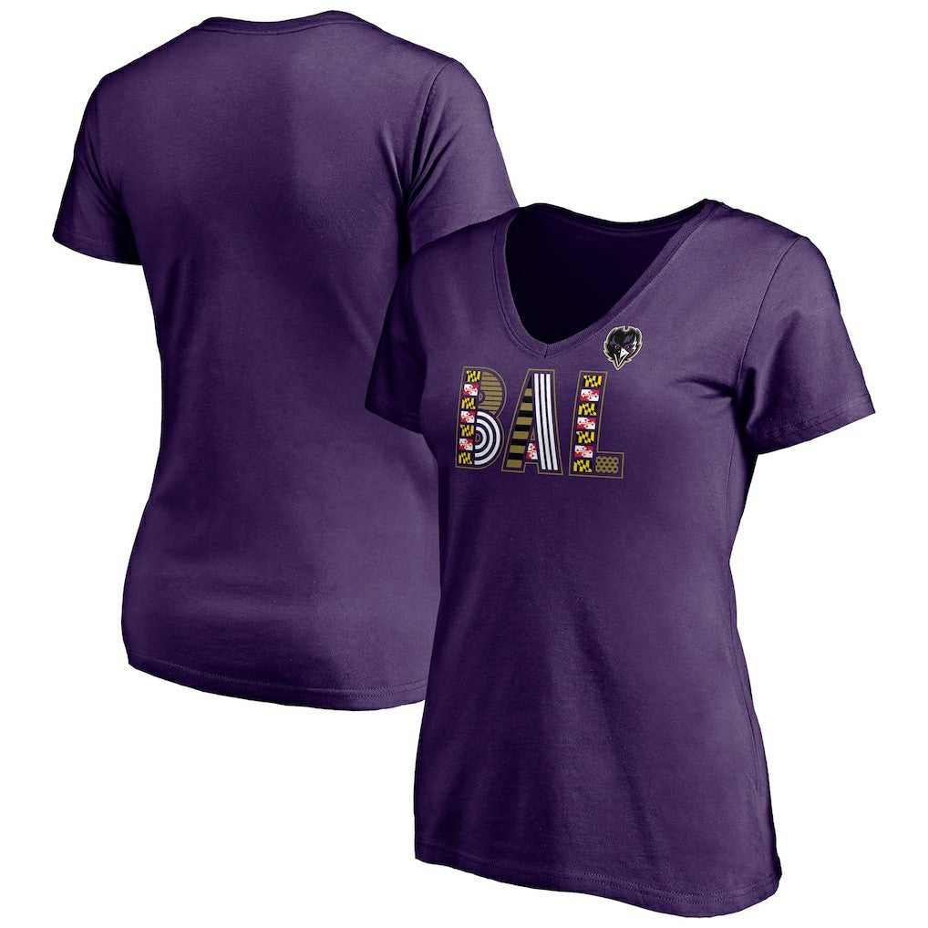 Baltimore Ravens Women's Hometown Collection Wildcat V-Neck T-Shirt Purple