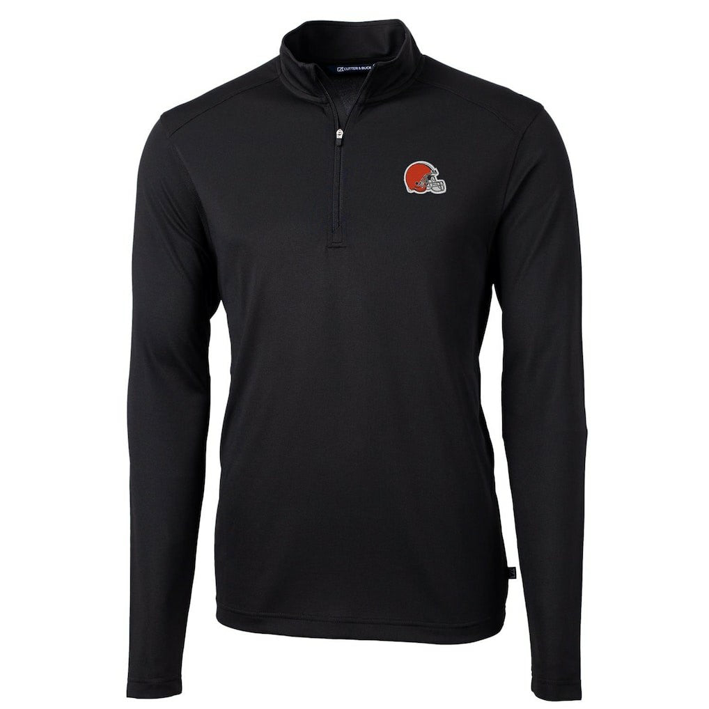 Cleveland Browns Cutter & Buck Virtue Eco Pique Recycled Quarter-Zip Pullover Jacket Black