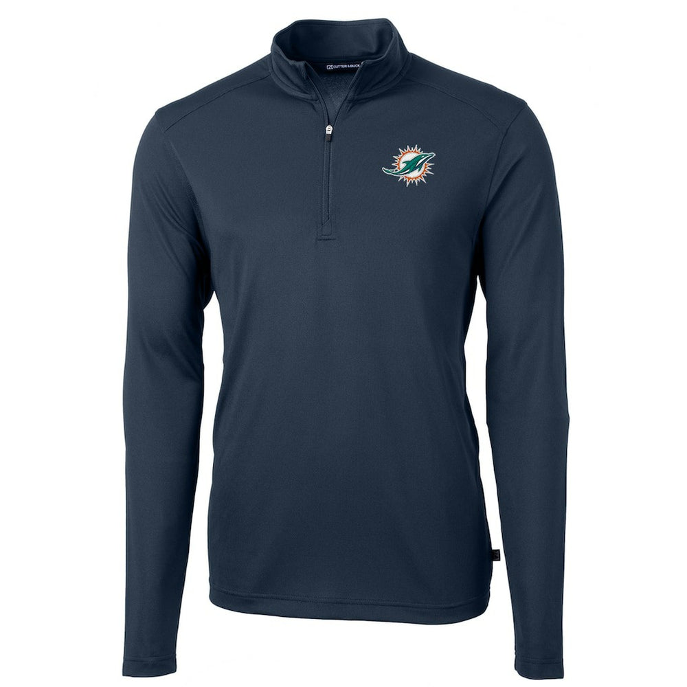 Miami Dolphins Cutter & Buck Virtue Eco Pique Recycled Quarter-Zip Pullover Jacket Navy