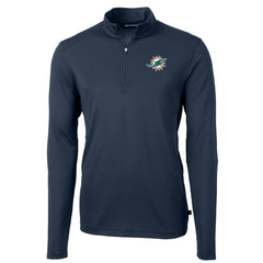 Miami Dolphins Cutter & Buck Virtue Eco Pique Recycled Quarter-Zip Pullover Jacket Navy