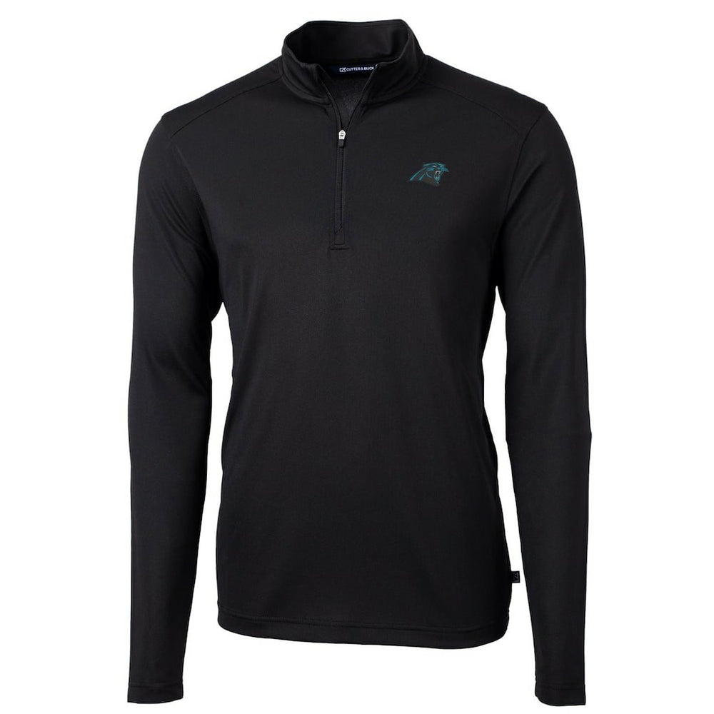 Carolina Panthers Cutter & Buck Virtue Eco Pique Recycled Quarter-Zip Pullover Jacket Black
