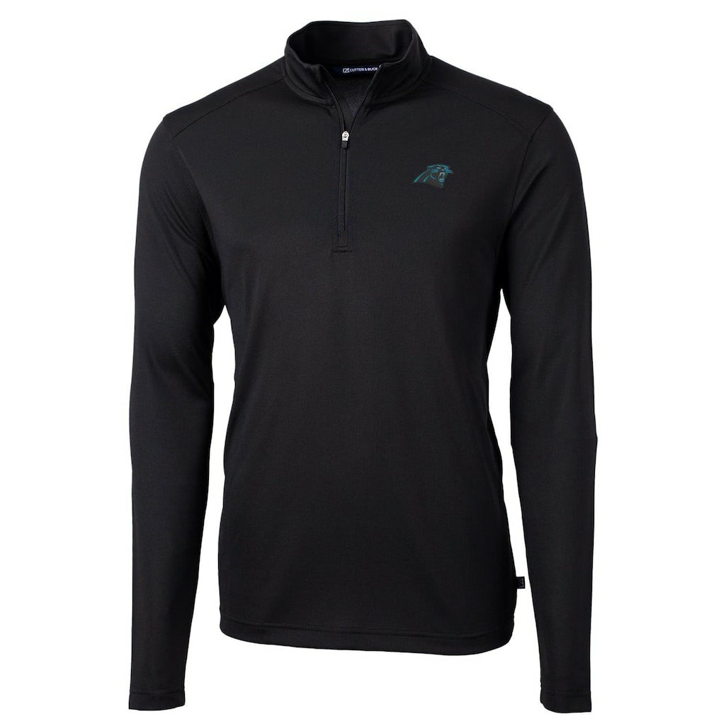 Carolina Panthers Cutter & Buck Virtue Eco Pique Recycled Quarter-Zip Pullover Jacket Black