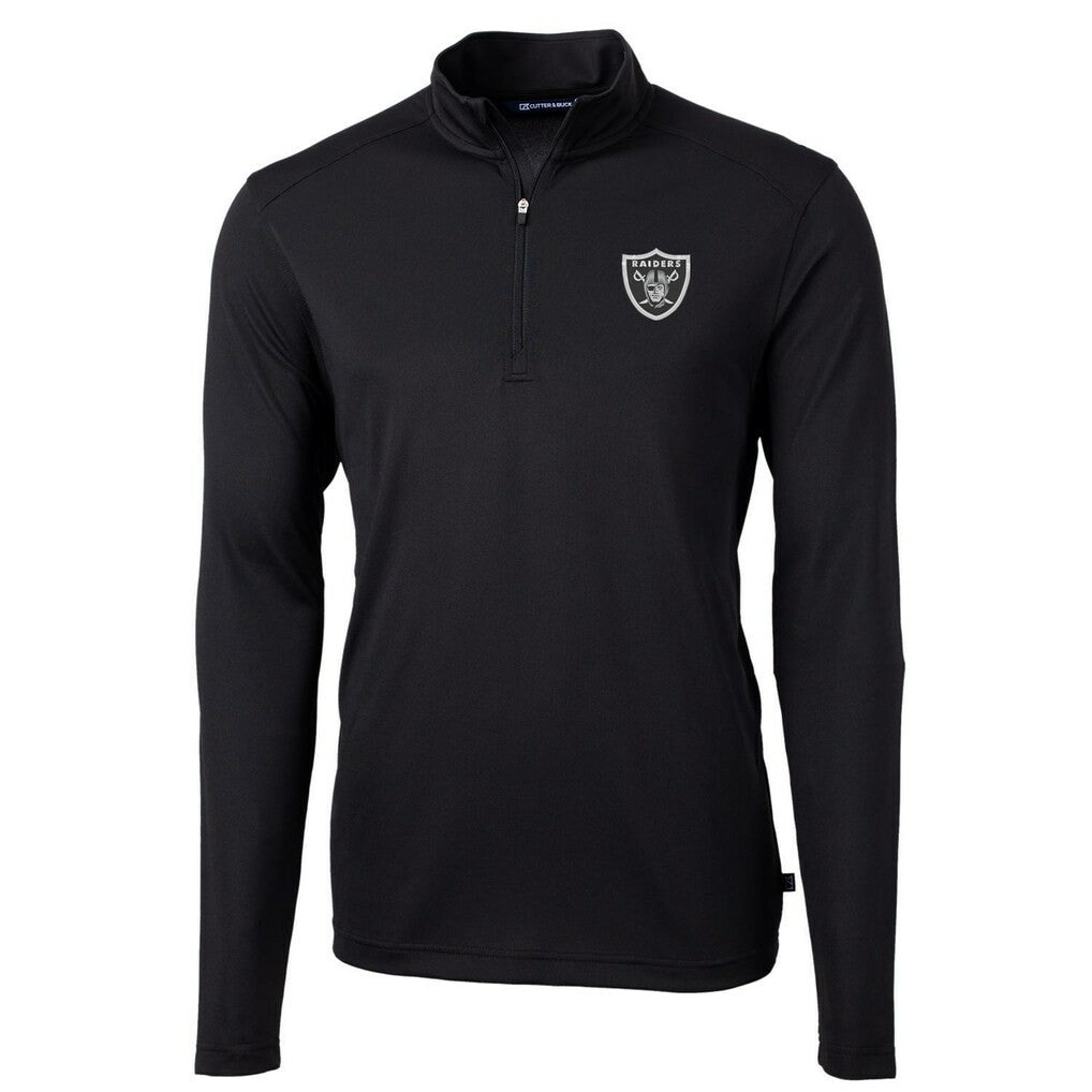 Las Vegas Raiders Cutter & Buck Virtue Eco Pique Recycled Quarter-Zip Pullover Jacket Black