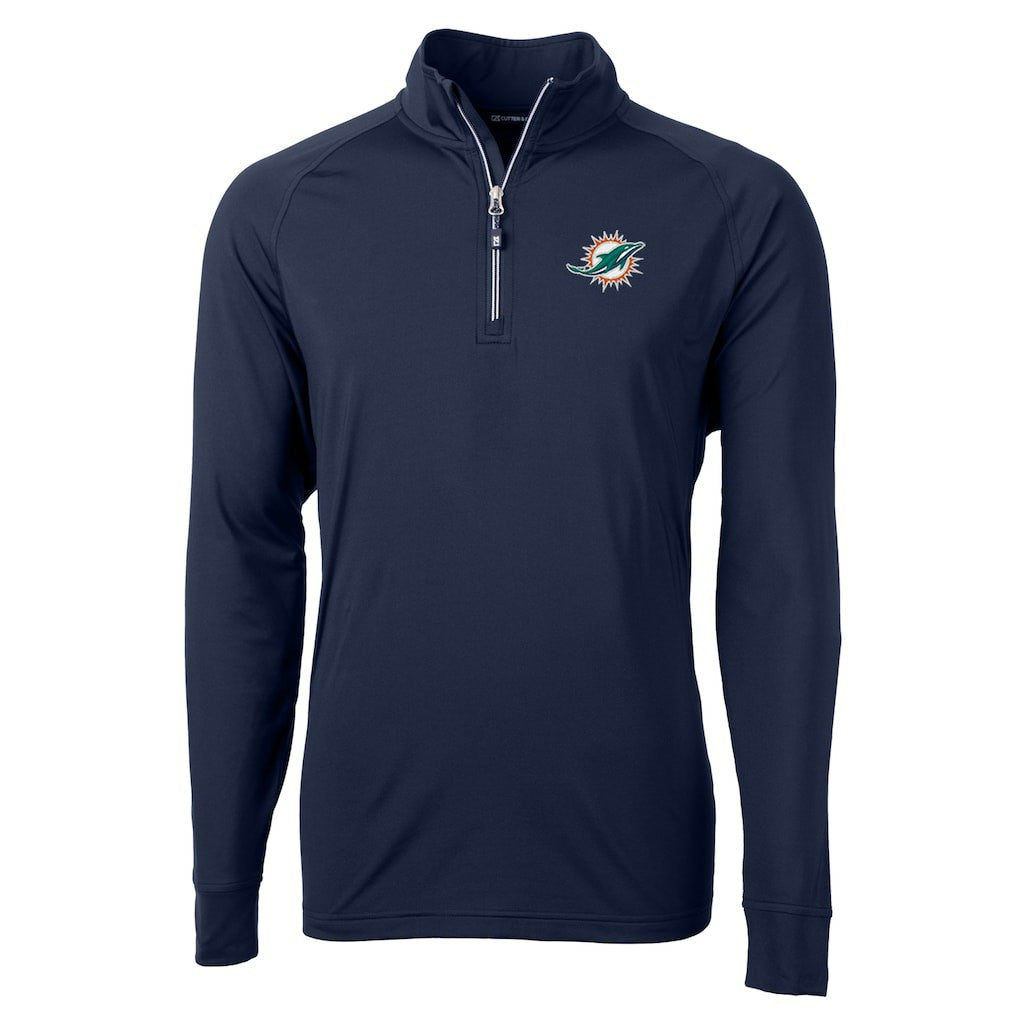 Miami Dolphins Cutter & Buck Big & Tall Adapt Eco Knit Quarter-Zip Pullover Jacket Navy