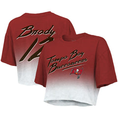 Tom Brady Tampa Bay Buccaneers Majestic Threads Women's Drip-Dye Player Name & Number Tri-Blend Crop T-Shirt Red/White
