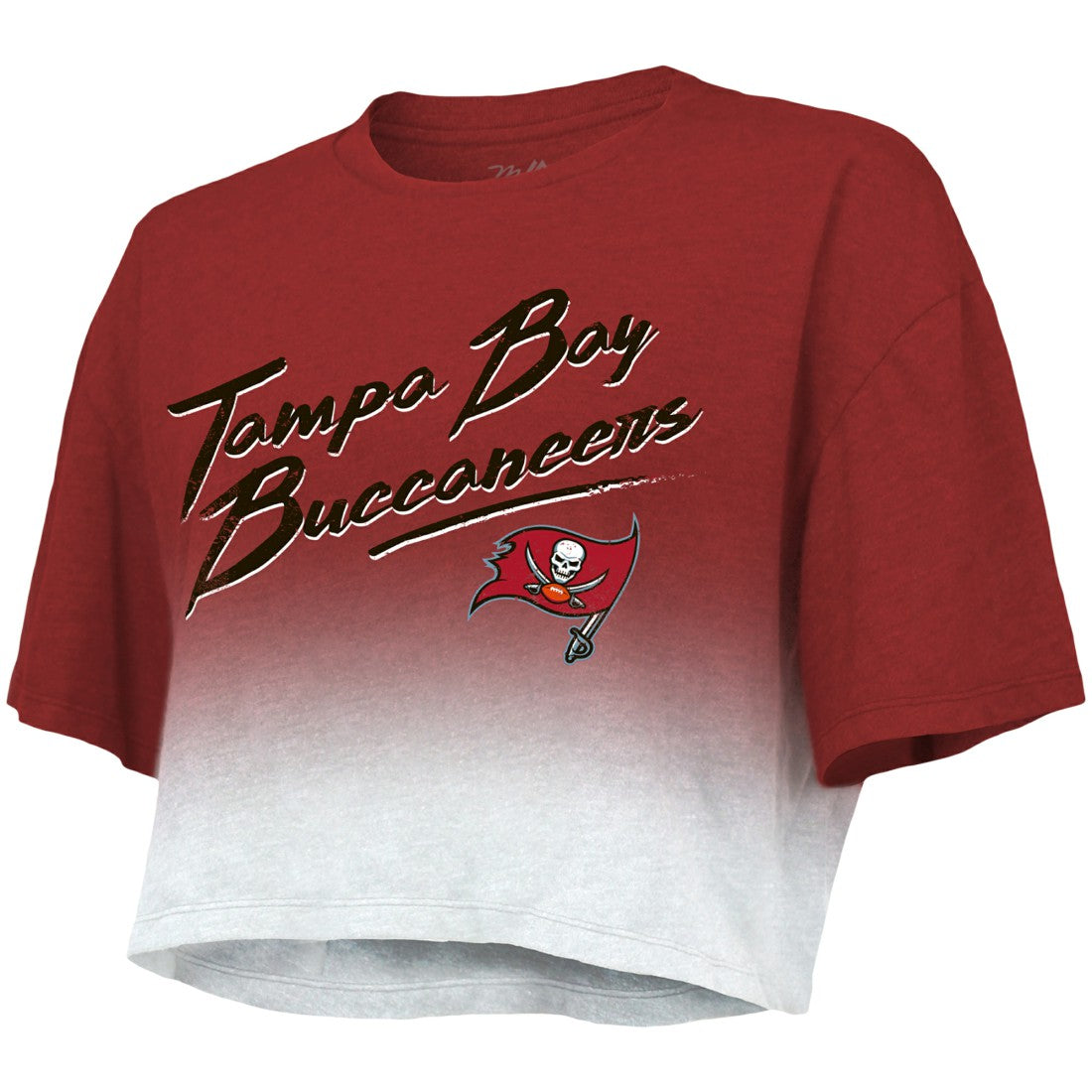 Tom Brady Tampa Bay Buccaneers Majestic Threads Women's Drip-Dye Player Name & Number Tri-Blend Crop T-Shirt Red/White