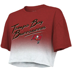 Tom Brady Tampa Bay Buccaneers Majestic Threads Women's Drip-Dye Player Name & Number Tri-Blend Crop T-Shirt Red/White