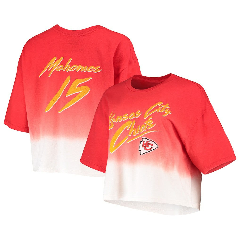 Patrick Mahomes Kansas City Chiefs Majestic Threads Women's Dip-Dye Player Name & Number Crop Top Red/White