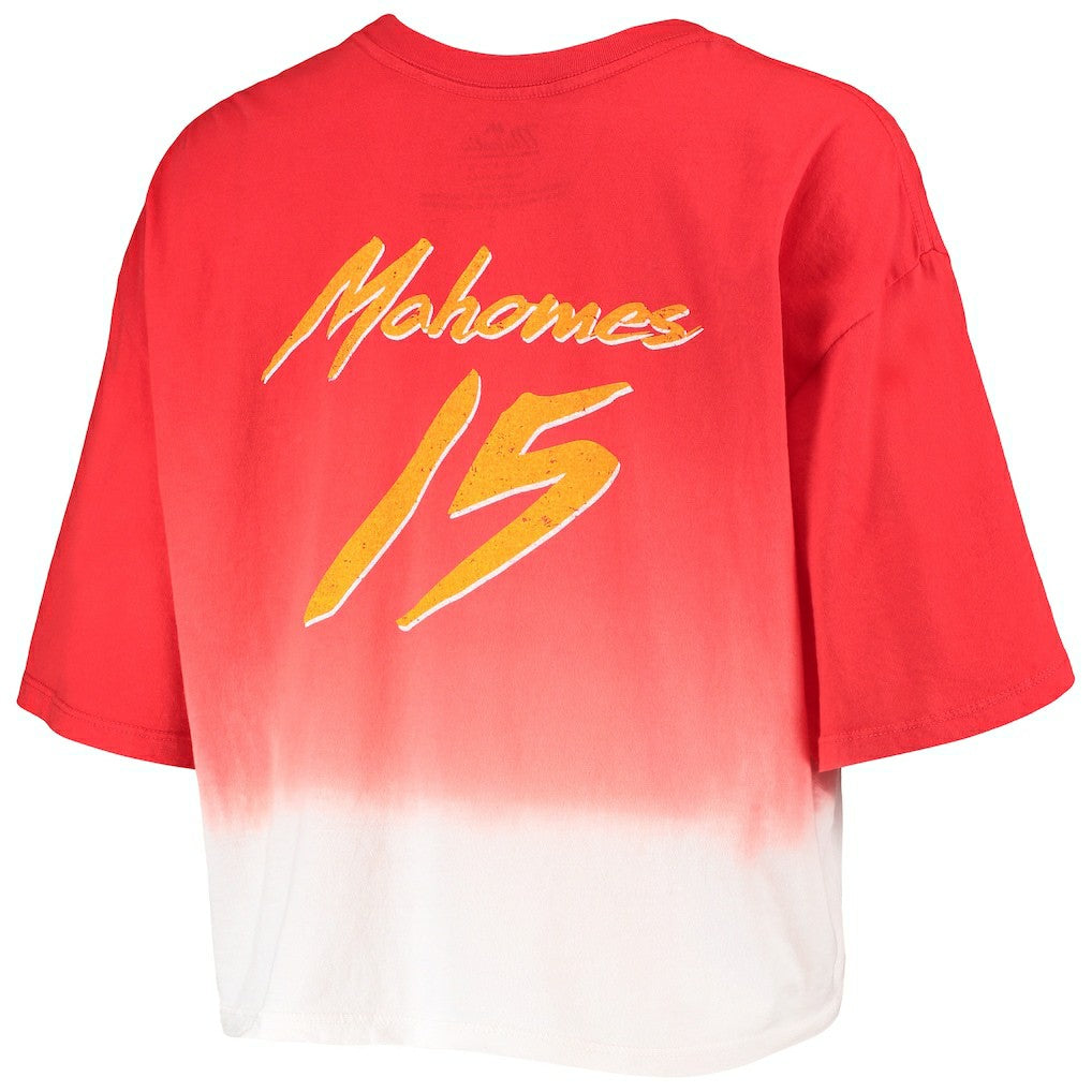 Patrick Mahomes Kansas City Chiefs Majestic Threads Women's Dip-Dye Player Name & Number Crop Top Red/White