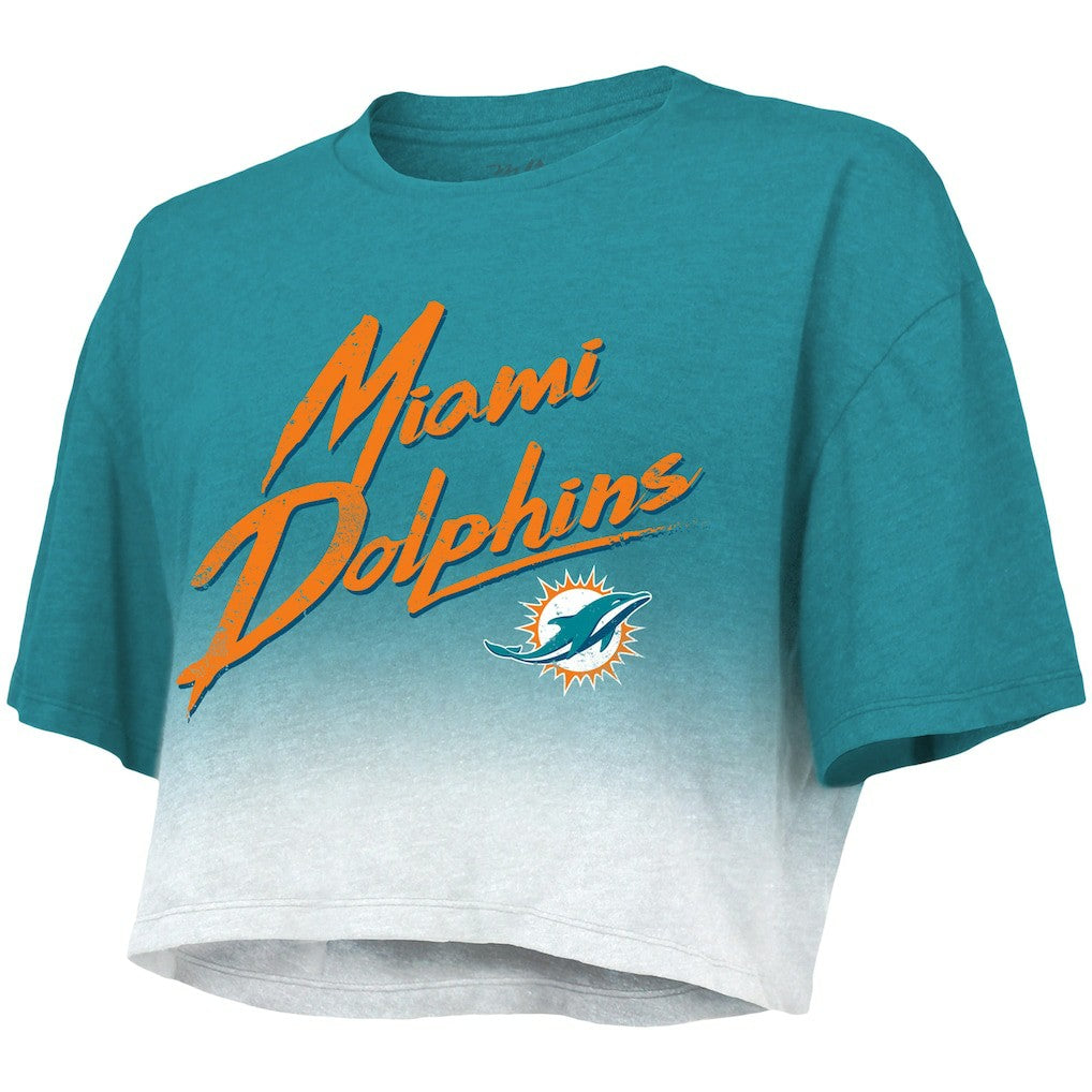 Tua Tagovailoa Miami Dolphins Majestic Threads Women's Dip-Dye Player Name & Number Crop Top Aqua/White