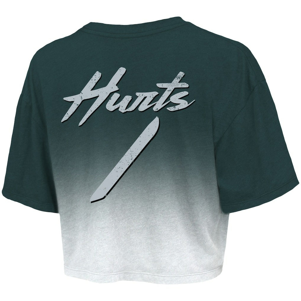 Jalen Hurts Philadelphia Eagles Majestic Threads Women's Dip-Dye Player Name & Number Crop Top Green/White