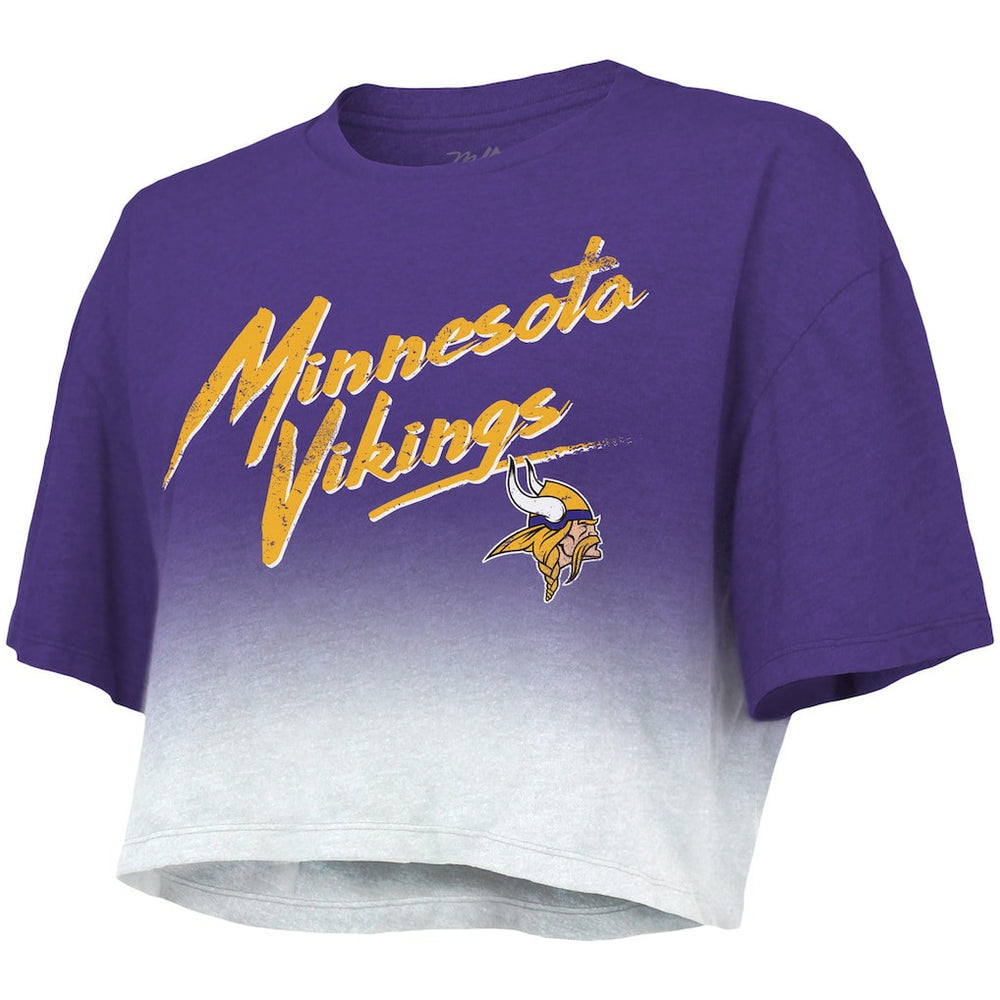 Justin Jefferson Minnesota Vikings Majestic Threads Women's Dip-Dye Player Name & Number Crop Top Purple/White