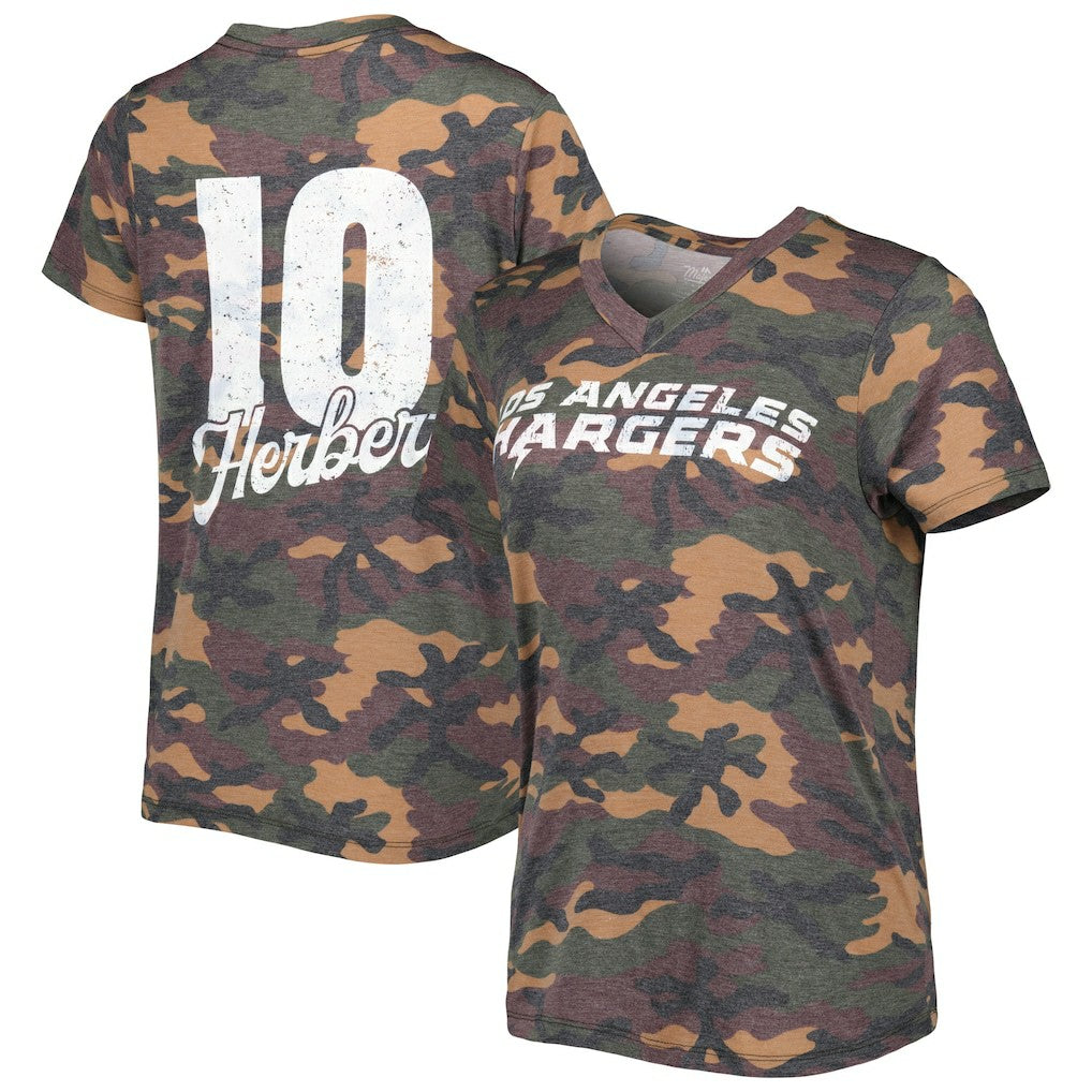 Justin Herbert Los Angeles Chargers Majestic Threads Women's Name & Number V-Neck Tri-Blend T-Shirt Camo