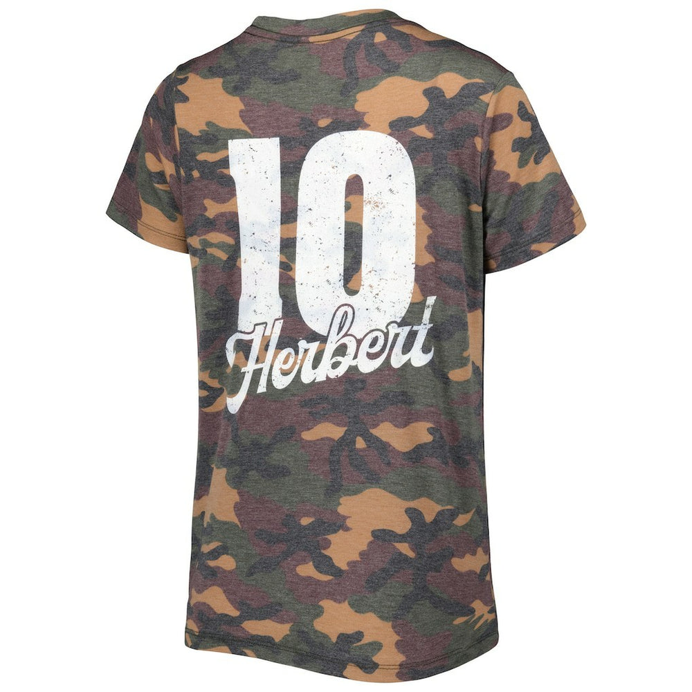 Justin Herbert Los Angeles Chargers Majestic Threads Women's Name & Number V-Neck Tri-Blend T-Shirt Camo