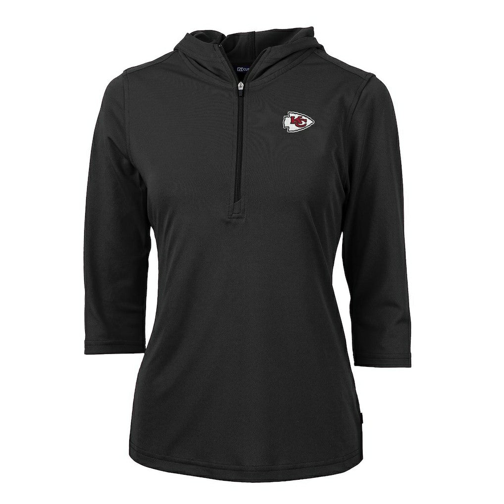 Kansas City Chiefs Cutter & Buck Women's Virtue Eco Pique Half-Zip 3/4 Sleeve Pullover Hoodie Black