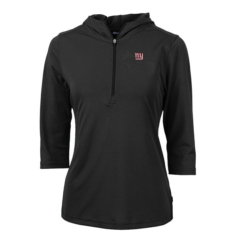 New York Giants Cutter & Buck Women's Virtue Eco Pique Half-Zip 3/4 Sleeve Pullover Hoodie Black