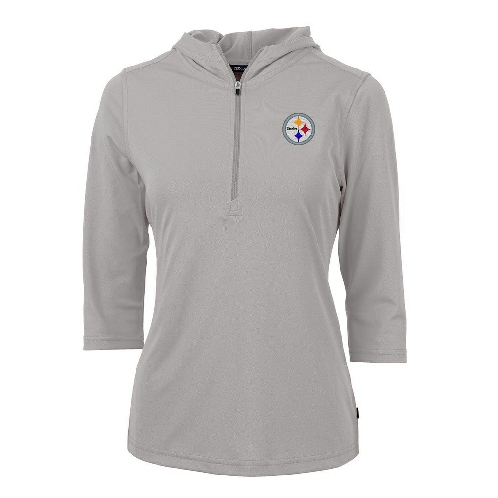 Pittsburgh Steelers Cutter & Buck Women's Virtue Eco Pique Half-Zip 3/4 Sleeve Pullover Hoodie Gray