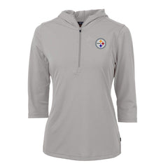 Pittsburgh Steelers Cutter & Buck Women's Virtue Eco Pique Half-Zip 3/4 Sleeve Pullover Hoodie Gray