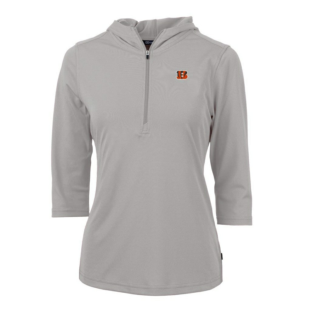 Cincinnati Bengals Cutter & Buck Women's Virtue Eco Pique Half-Zip 3/4 Sleeve Pullover Hoodie Gray